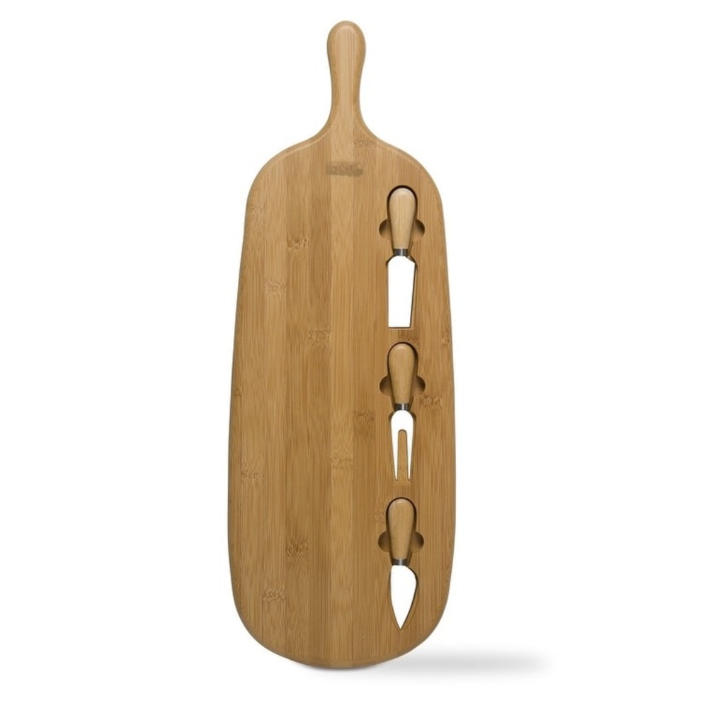 NWT Tag Bamboo Cheese Board with Three Utensils Natural Brown
